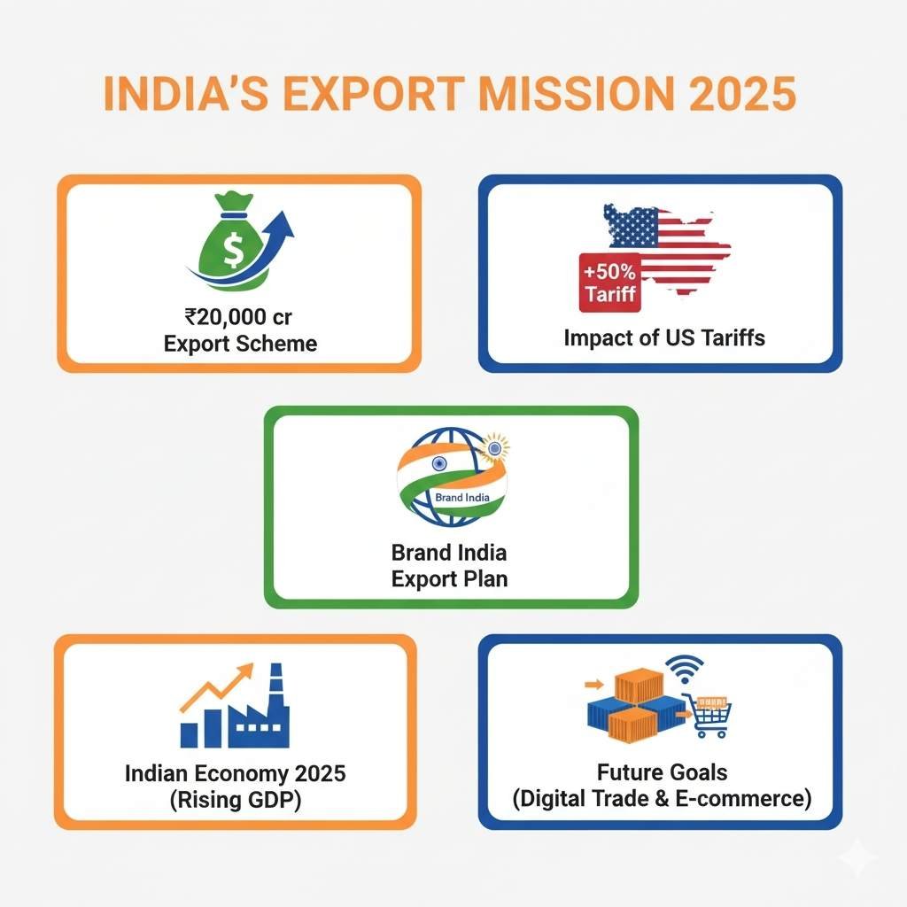 <span class="title-highlight-color">India’s Export Mission 2025:</span> अमेरिकी टैरिफ झटके के बीच ₹20,000 करोड़ की नई योजना